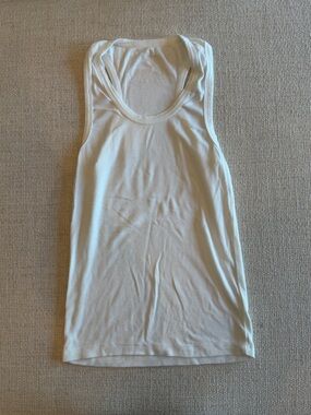 SET Active White Ribbed Scoop Tank Top